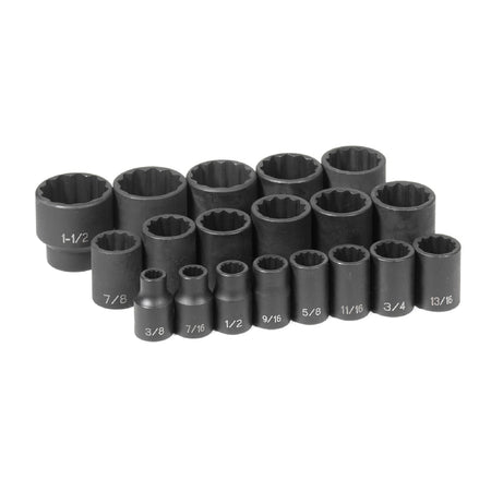 1/2" Dr. 19 Pc. Standard Length Fract.Set - 12 Point - AAA Industrial Supply