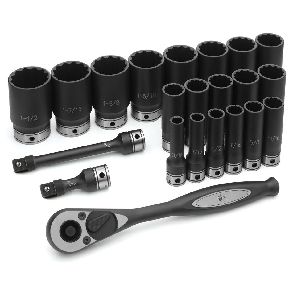 1/2" Dr. 22pc Fractional Deep Duo - Socket Set - 12 Point - AAA Industrial Supply