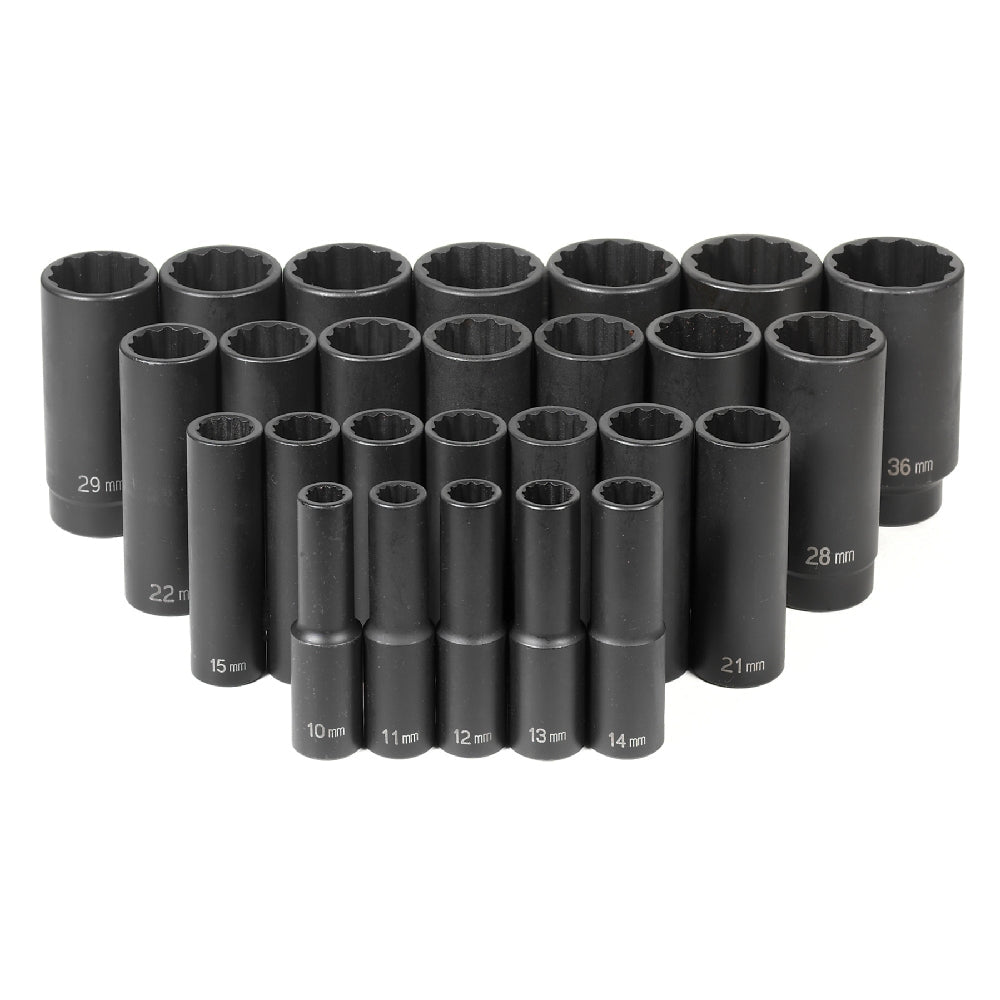 1/2" Dr. 26 Pc. Deep Length Metric Set - 12 Point - AAA Industrial Supply