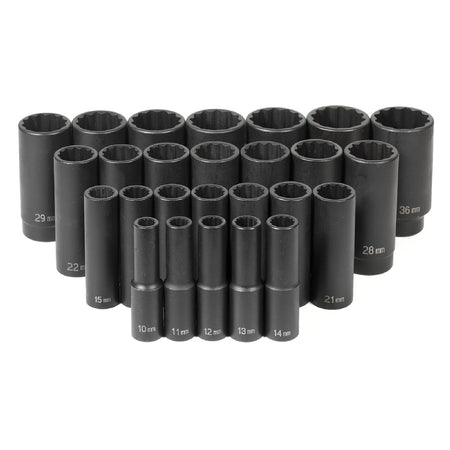 1/2" Dr. 26 Pc. Deep Length Metric Set - 12 Point - AAA Industrial Supply