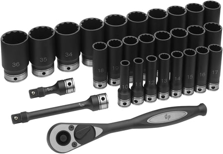 1/2" Dr. 29pc Metric Deep Duo - Socket Set - 12 Point - AAA Industrial Supply