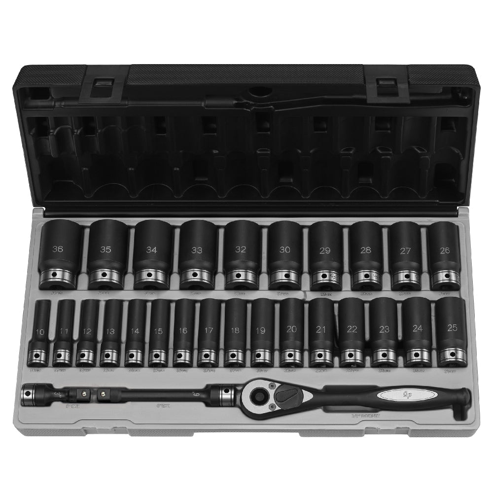 1/2" Dr. 29pc Metric Deep Duo - Socket Set - 6 Pt. - AAA Industrial Supply