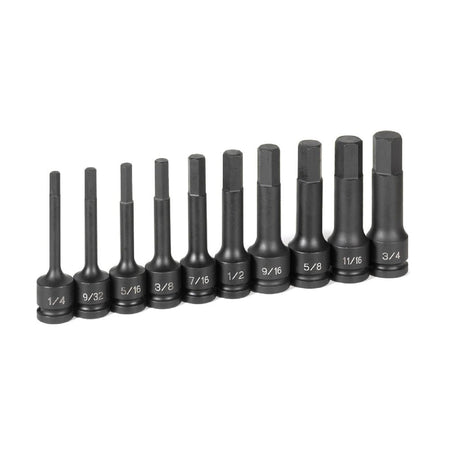 1/2" Drive 10 Pc. 4" Length Fractional Hex Driver Set - AAA Industrial Supply