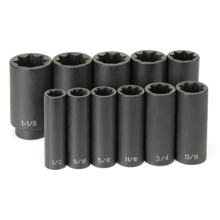 1/2" Drive 11 Piece Deep Set - 8 Point - AAA Industrial Supply