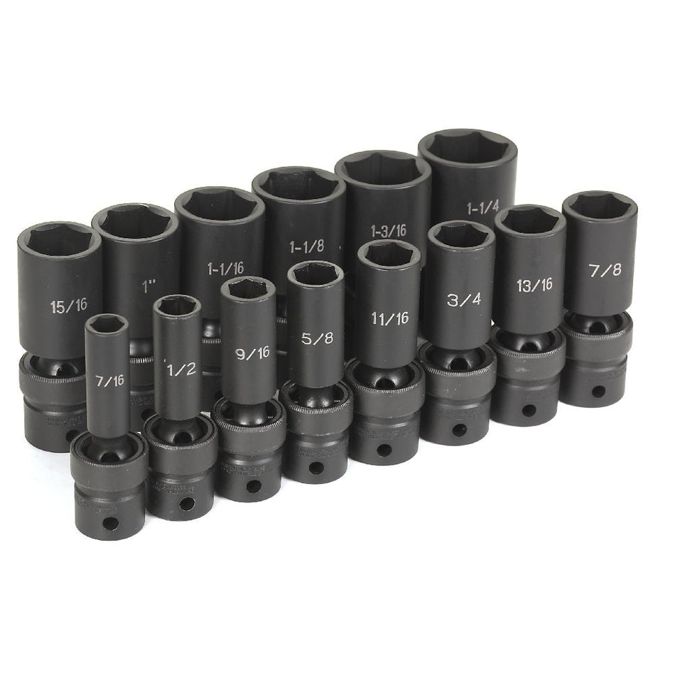 1/2" Drive 14 Pc. Deep Length Fractional Univ. Set - AAA Industrial Supply