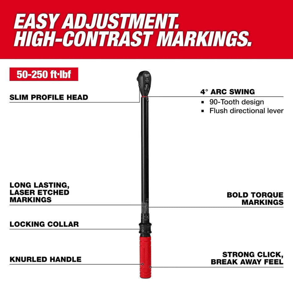 1/2" Drive Click Torque Wrench (50-250 ft·lbf) - AAA Industrial Supply