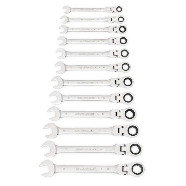 12 Piece 72 - Tooth 12 Point Flex Head Ratcheting Combination Metric Wrench Set - AAA Industrial Supply