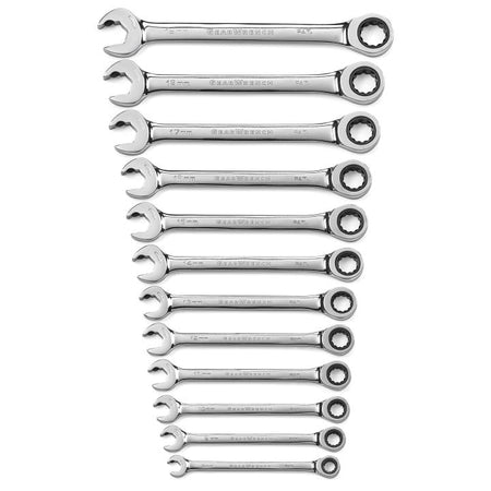 12 Piece 72 - Tooth 12 Point Open End Ratcheting Metric Wrench Set - AAA Industrial Supply