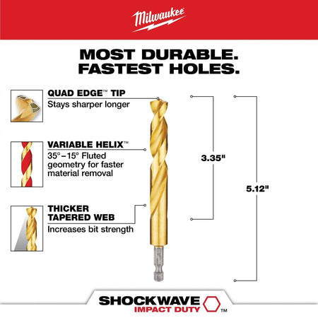 1/2" SHOCKWAVE™ Impact Duty RED HELIX™ Titanium Drill Bit - AAA Industrial Supply