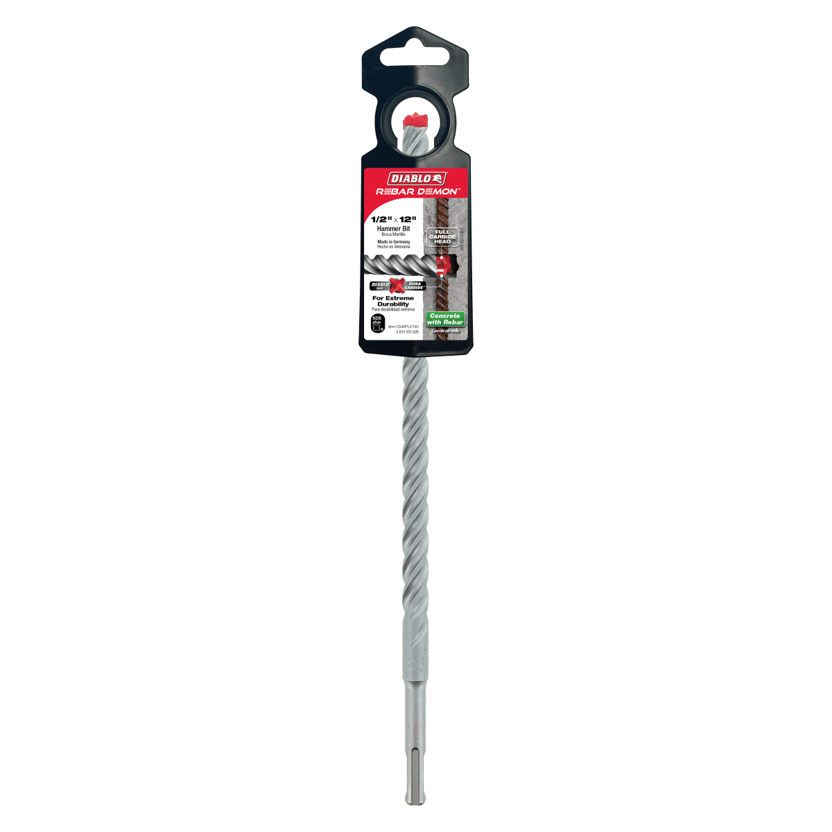1/2" x 10" x 12" Rebar Demon™ SDS - Plus 4 - Cutter Full Carbide Head Hammer Drill Bit - AAA Industrial Supply