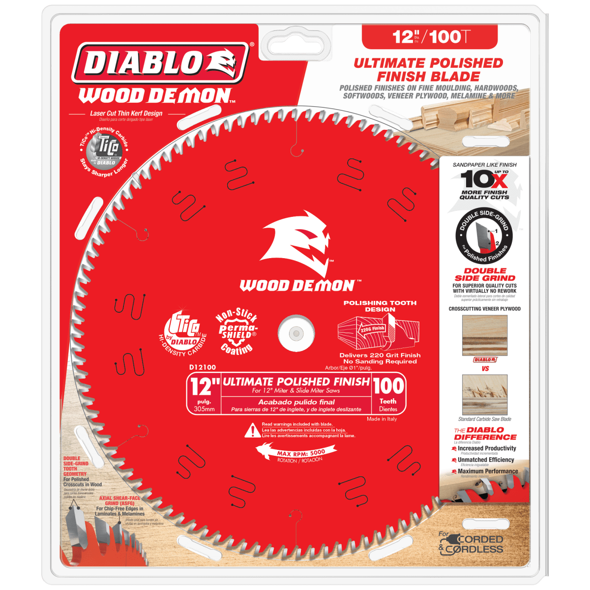 12" x 100 - Teeth Wood Demon™ Ultimate Polished Finish Saw Blade for Wood - AAA Industrial Supply