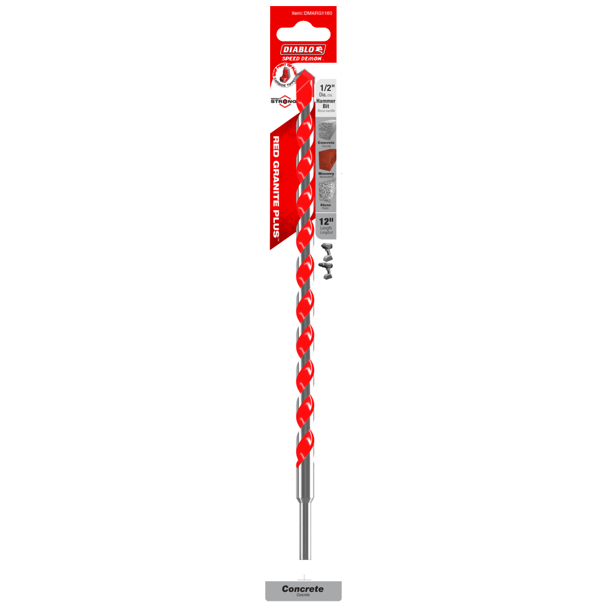 1/2" x 12" x 10" SPEEDemon™ Red Granite PLUS™ Carbide - Tipped Hammer Drill Bit - AAA Industrial Supply