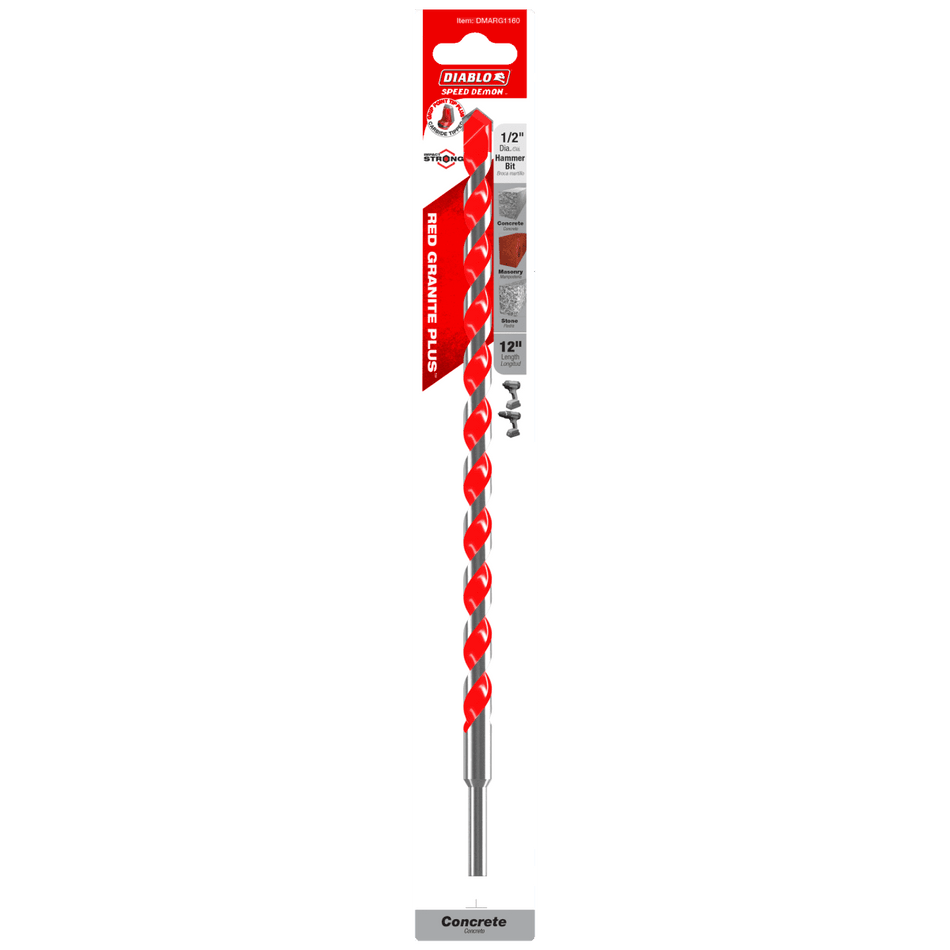 1/2" x 12" x 10" SPEEDemon™ Red Granite PLUS™ Carbide - Tipped Hammer Drill Bit - AAA Industrial Supply