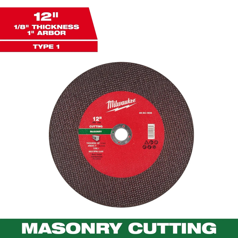 12" x 1/8" x 1" Masonry Cut Off Wheel -Type 1 - AAA Industrial Supply