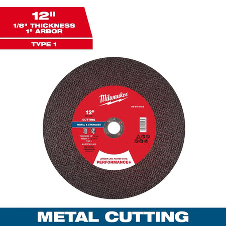 12" x 1/8" x 1" Performance+ Metal Cut Off Wheel - Type 1 - AAA Industrial Supply