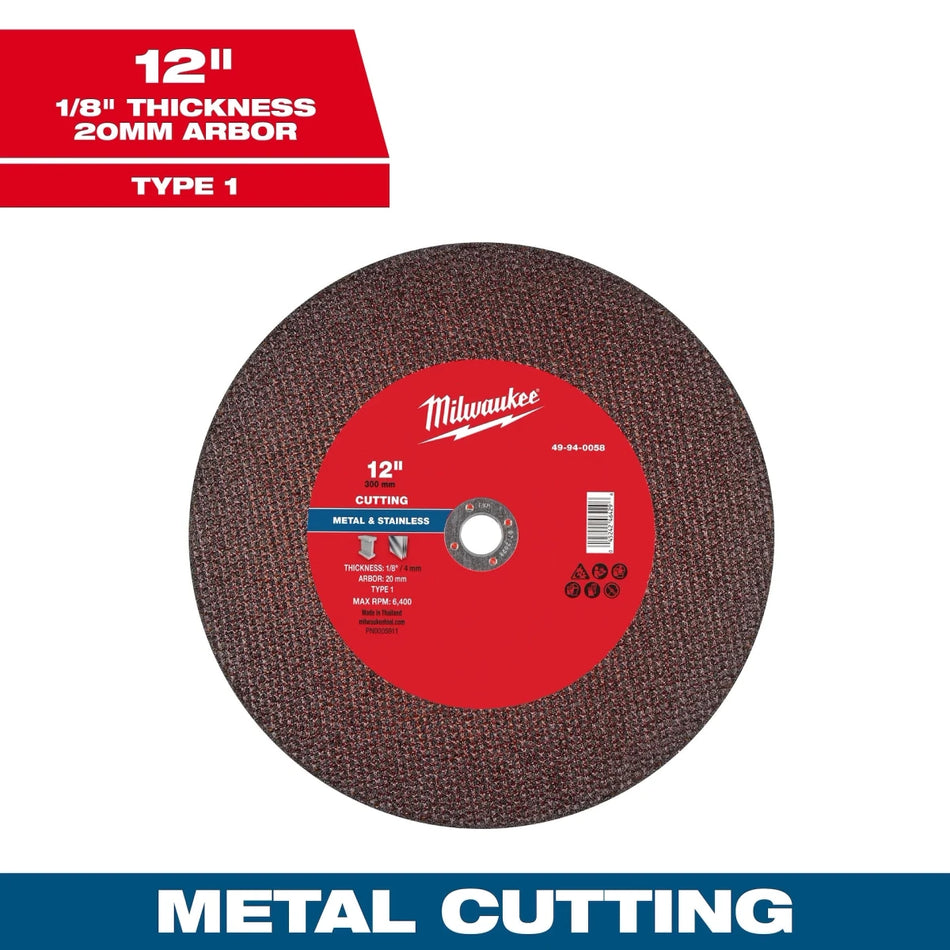 12" x 1/8" x 20mm Metal Cut Off Wheel -Type 1 - AAA Industrial Supply