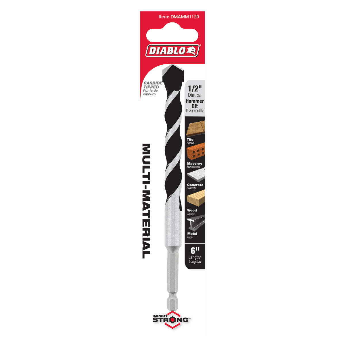 1/2" x 4" x 6" Multi - Material Carbide - Tipped Hammer Drill Bit - AAA Industrial Supply