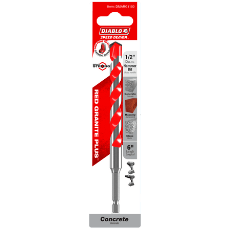 1/2" x 4" x 6" SPEEDemon™ Red Granite PLUS™ Carbide - Tipped Hammer Drill Bit - AAA Industrial Supply
