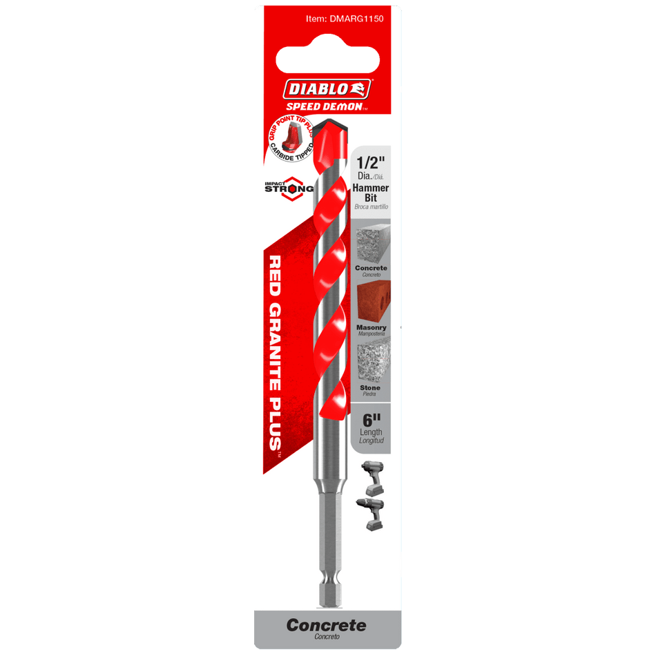 1/2" x 4" x 6" SPEEDemon™ Red Granite PLUS™ Carbide - Tipped Hammer Drill Bit - AAA Industrial Supply