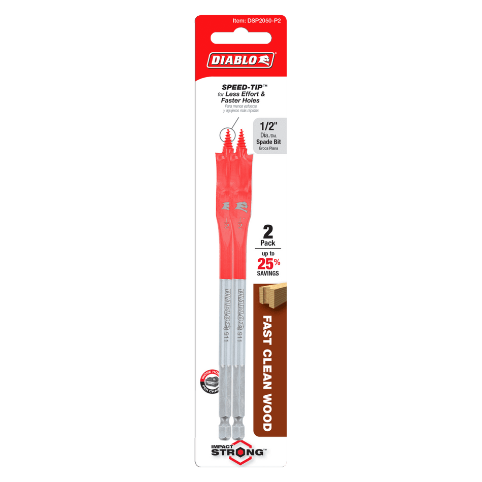 1/2" x 6" Spade Bits for Wood (2 - pk) - AAA Industrial Supply