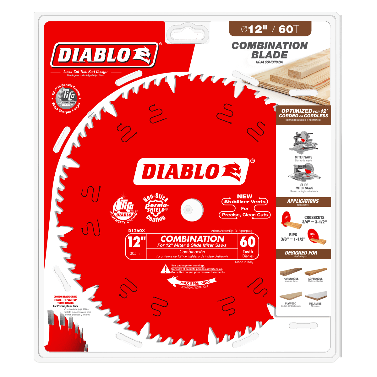 12" x 60 - Teeth Combination Saw Blade for Wood - AAA Industrial Supply