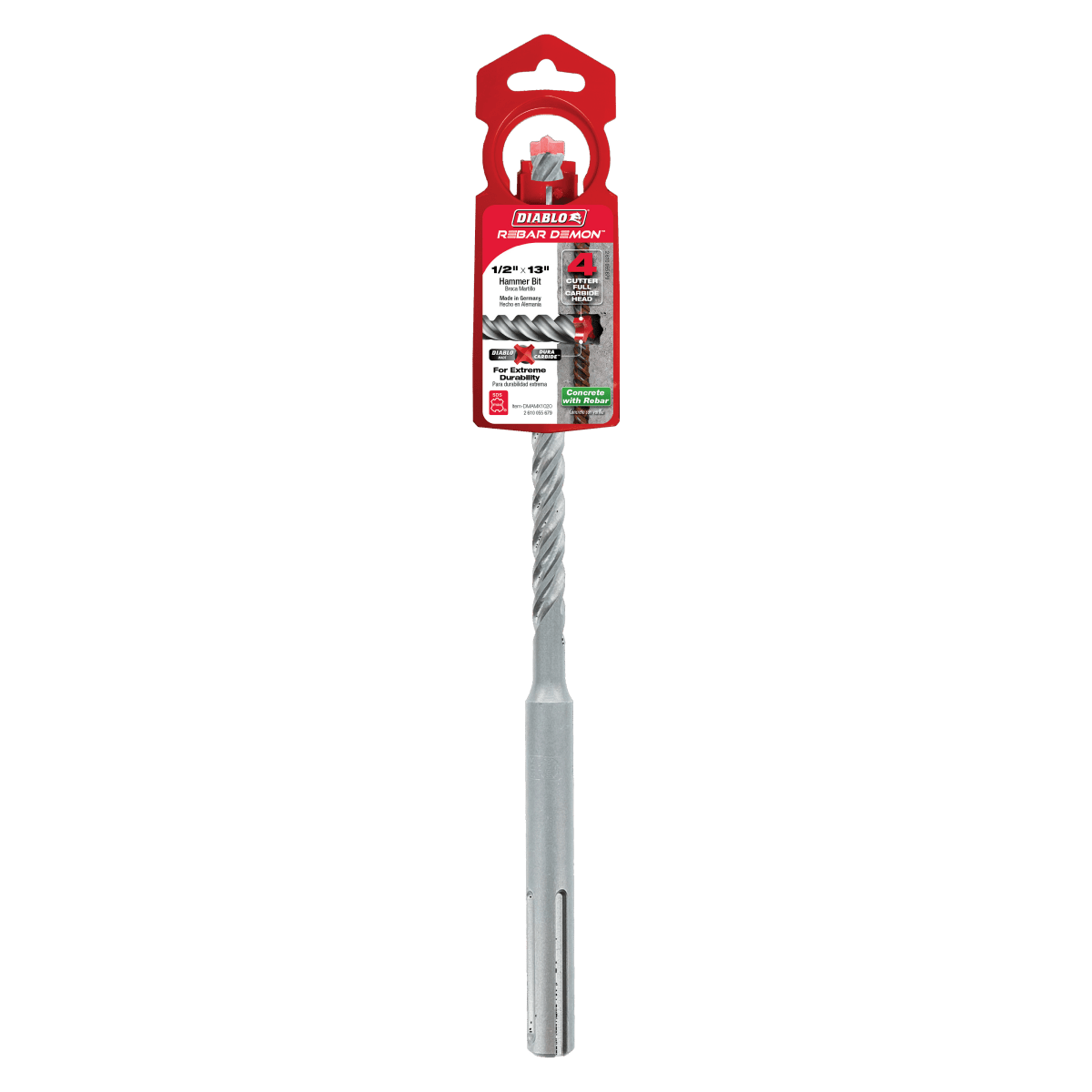 1/2" x 8" x 13" Rebar Demon™ SDS - Max 4 - Cutter Full Carbide Head Hammer Drill Bit - AAA Industrial Supply