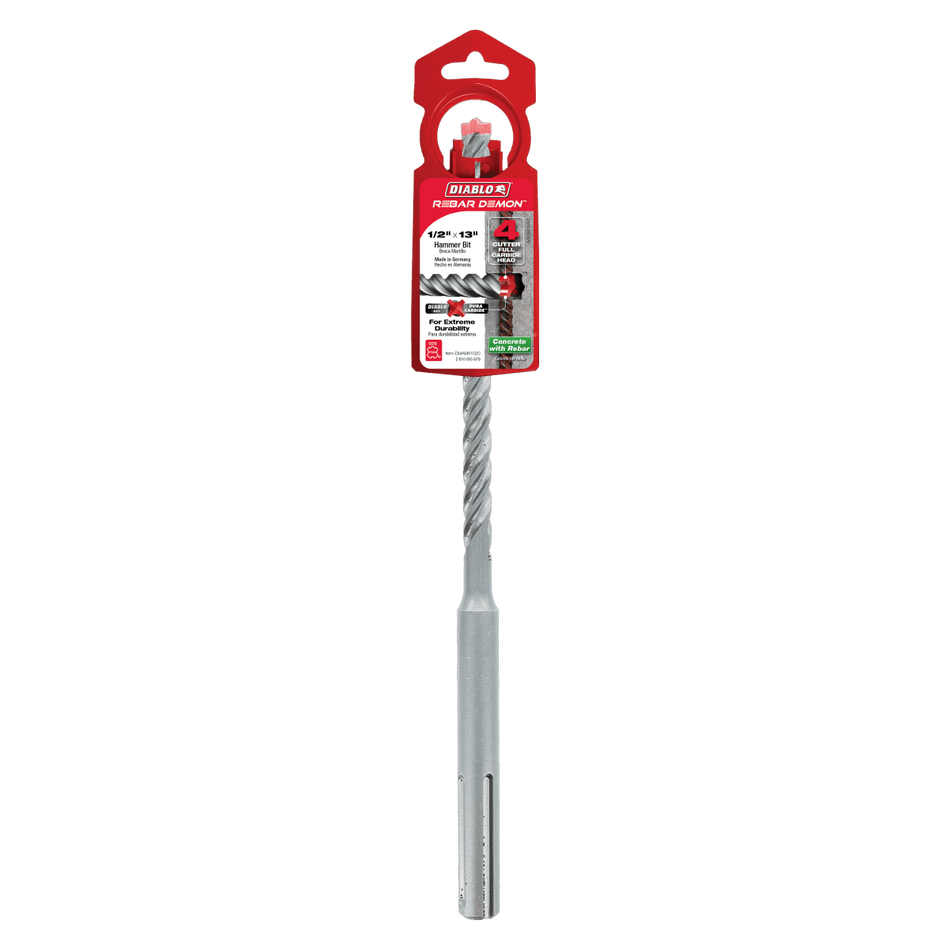 1/2" x 8" x 13" Rebar Demon™ SDS - Max 4 - Cutter Full Carbide Head Hammer Drill Bit - AAA Industrial Supply