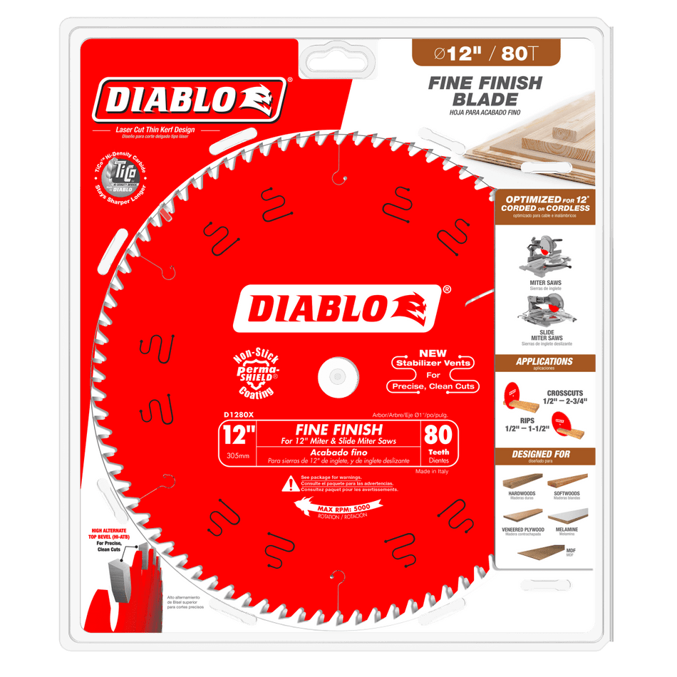 12" x 80 - Teeth Fine Finish Saw Blade for Wood - AAA Industrial Supply