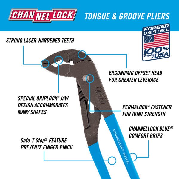 12.5" Channellock GRIPLOCKÂ® Plier - AAA Industrial Supply