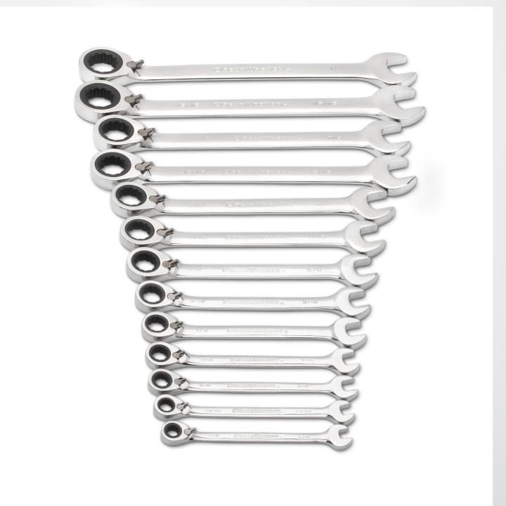 13 Piece 72 - Tooth 12 Point Reversible Ratcheting Combination SAE Wrench Set - AAA Industrial Supply