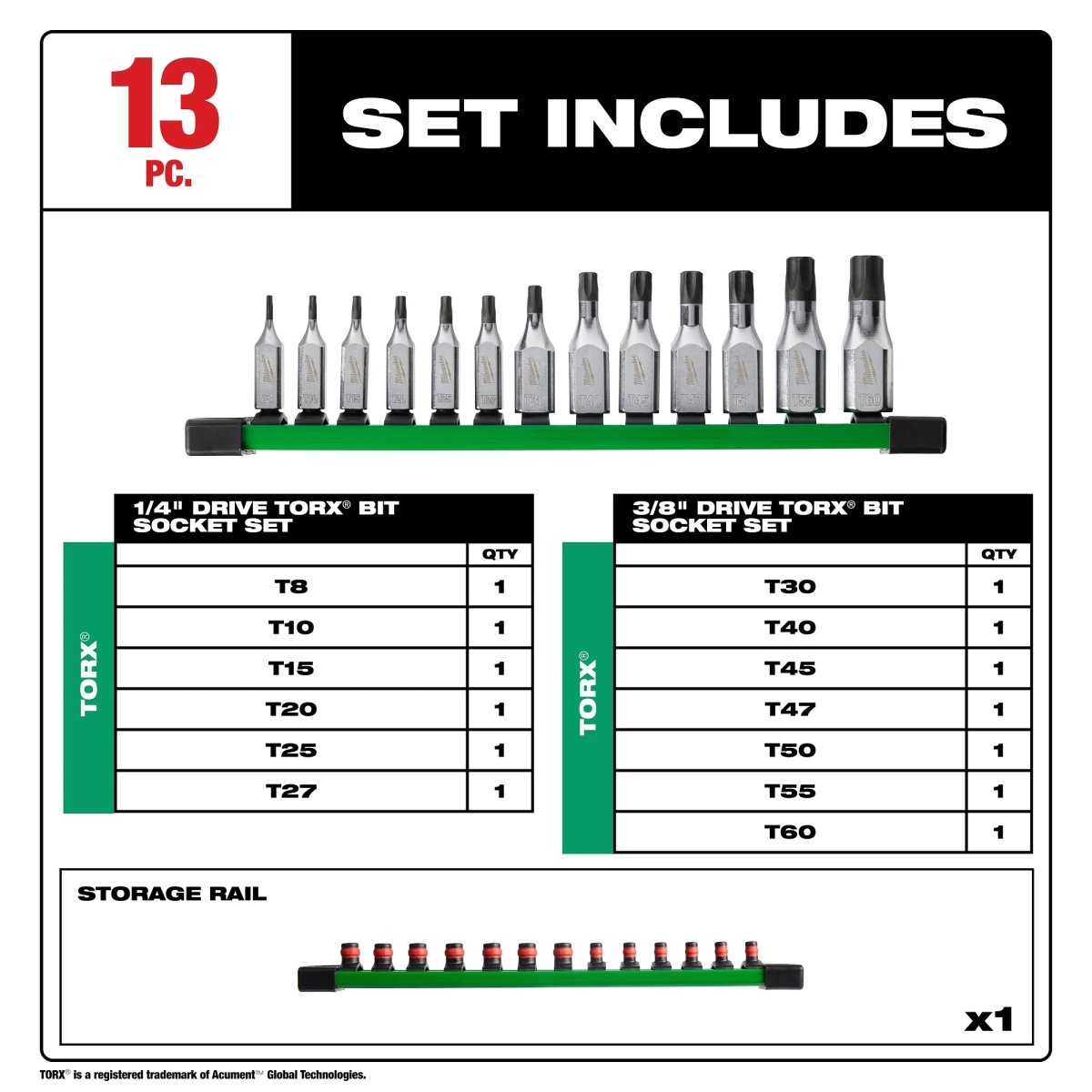 13pc 1/4" and 3/8" Drive TORX® Bit Socket Set - AAA Industrial Supply