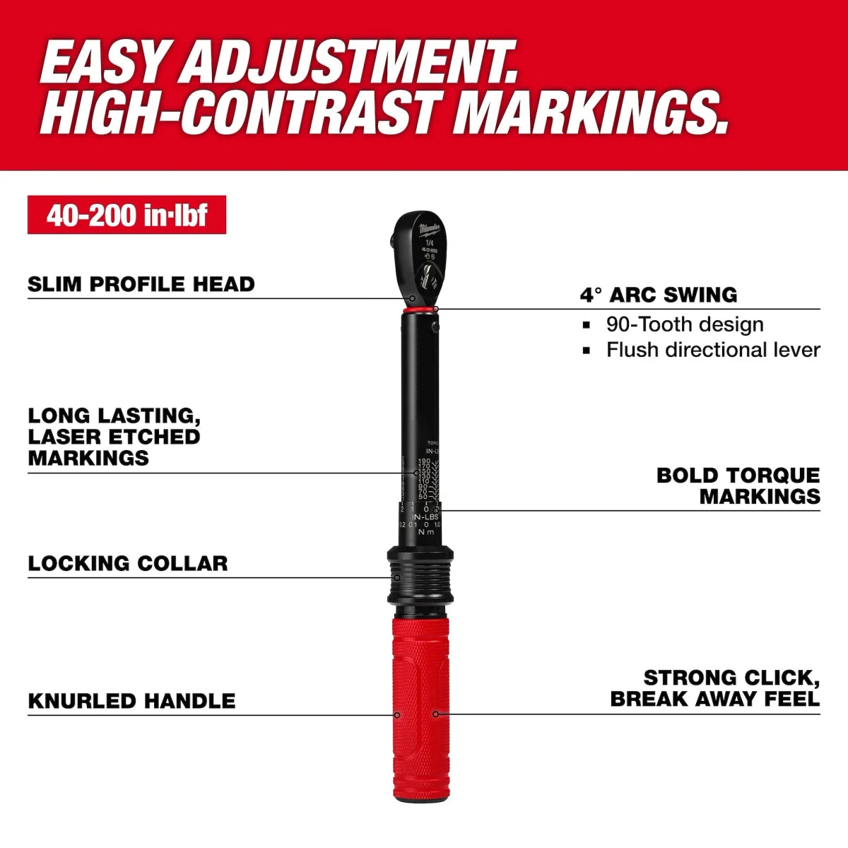 1/4" Drive Click Torque Wrench (40-200 in·lbf) - AAA Industrial Supply