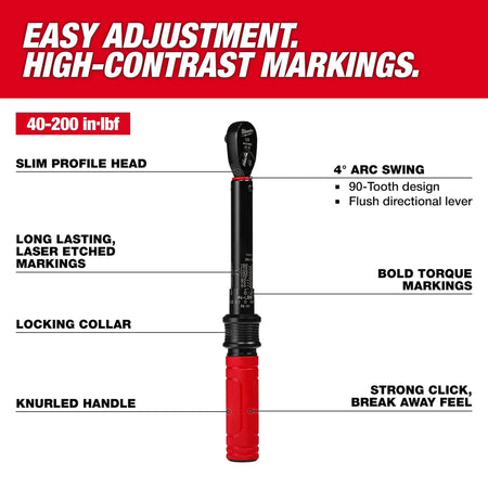 1/4" Drive Click Torque Wrench (40-200 in·lbf) - AAA Industrial Supply