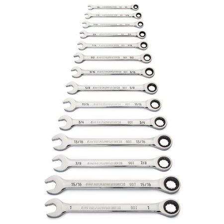 14 Piece 90 - Tooth 12 Point SAE Combination Ratcheting Wrench Set - AAA Industrial Supply