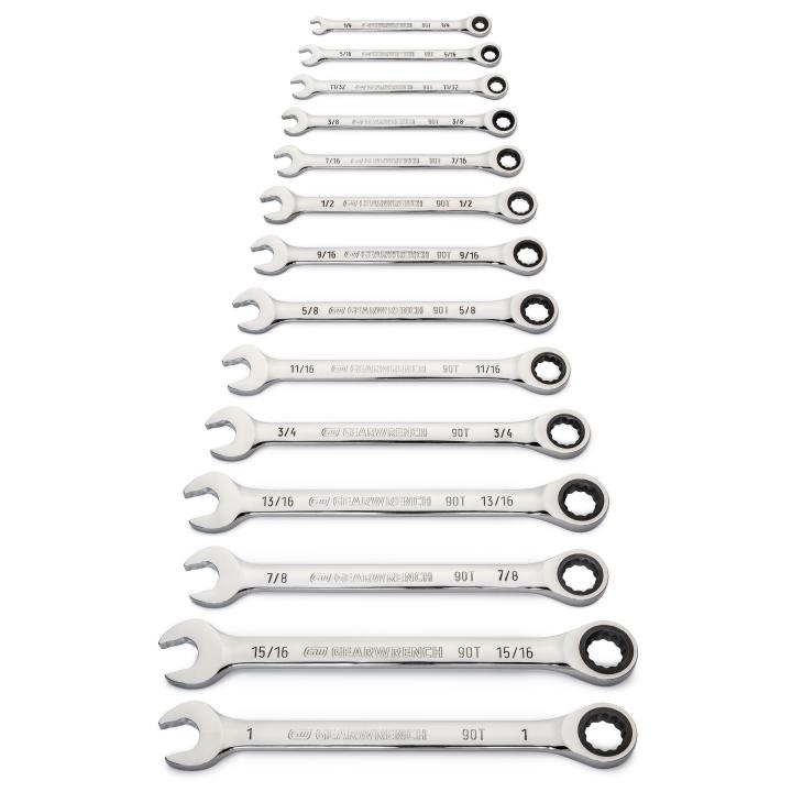 14 Piece 90 - Tooth 12 Point SAE Combination Ratcheting Wrench Set - AAA Industrial Supply