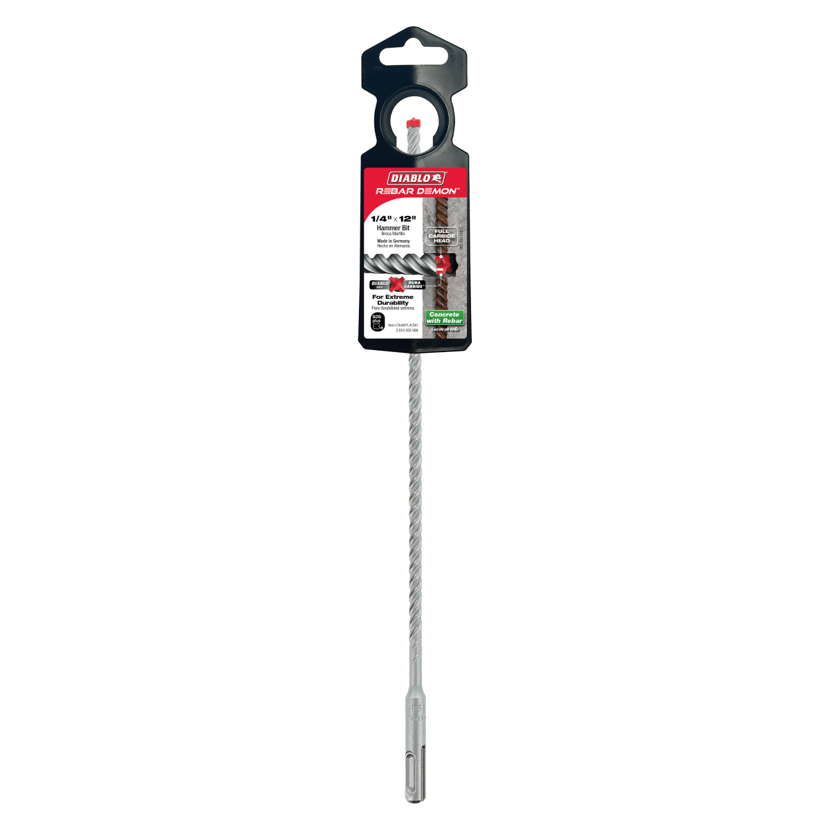 1/4" x 10" x 12" Rebar Demon™ SDS - Plus 4 - Cutter Full Carbide Head Hammer Drill Bit - AAA Industrial Supply