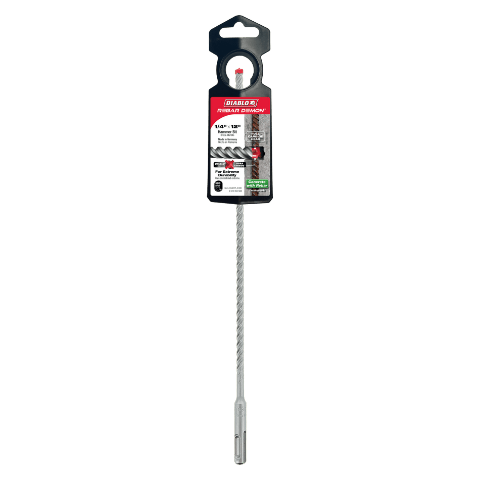 1/4" x 10" x 12" Rebar Demon™ SDS - Plus 4 - Cutter Full Carbide Head Hammer Drill Bit - AAA Industrial Supply