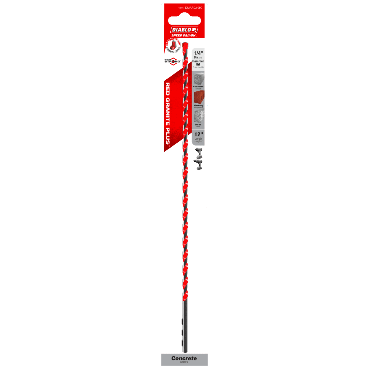 1/4" x 12" x 10" SPEEDemon™ Red Granite PLUS™ Carbide - Tipped Hammer Drill Bit - AAA Industrial Supply