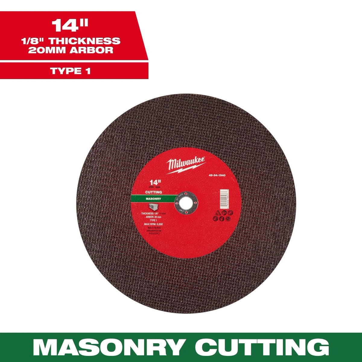 14" x 1/8" x 1" Masonry Cut Off Wheel -Type 1 - AAA Industrial Supply