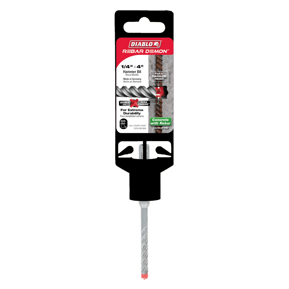 1/4" x 2" x 4" Rebar Demon™ SDS - Plus 4 - Cutter Full Carbide Head Hammer Drill Bit - AAA Industrial Supply