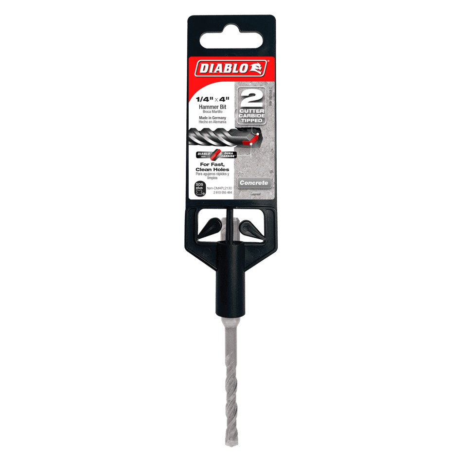 1/4" x 2" x 4" SDS - Plus 2 - Cutter Carbide - Tipped Hammer Drill Bit - AAA Industrial Supply