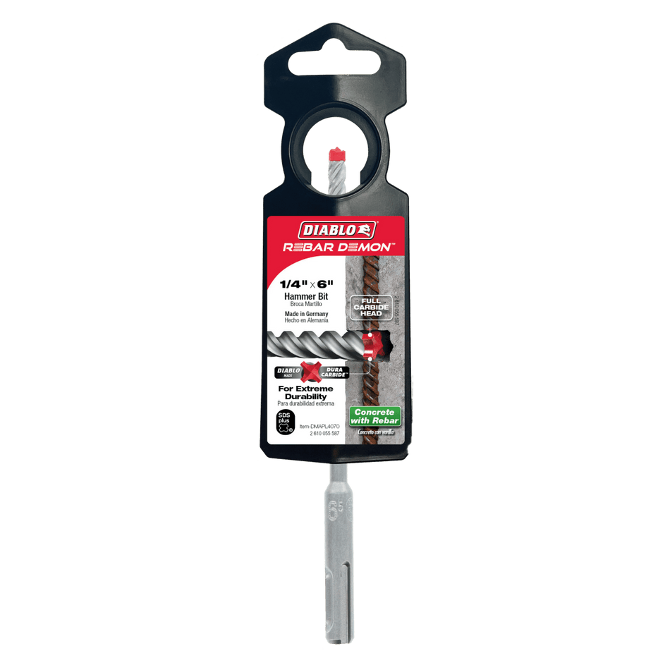 1/4" x 4" x 6" Rebar Demon™ SDS - Plus 4 - Cutter Full Carbide Head Hammer Drill Bit - AAA Industrial Supply