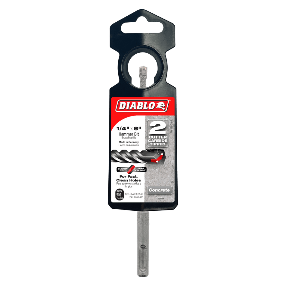 1/4" x 4" x 6" SDS - Plus 2 - Cutter Carbide - Tipped Hammer Drill Bit - AAA Industrial Supply