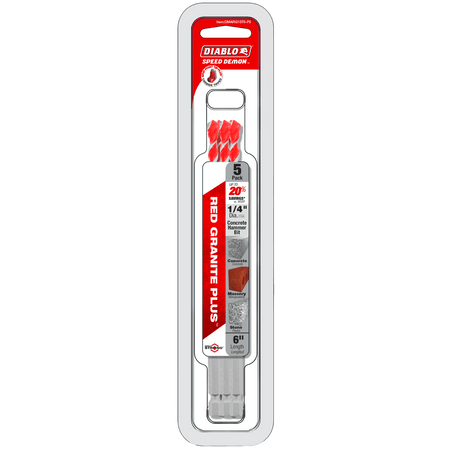 1/4" x 4" x 6" SPEEDemon™ Red Granite PLUS™ Carbide - Tipped Hammer Drill Bit (5 - pk) - AAA Industrial Supply