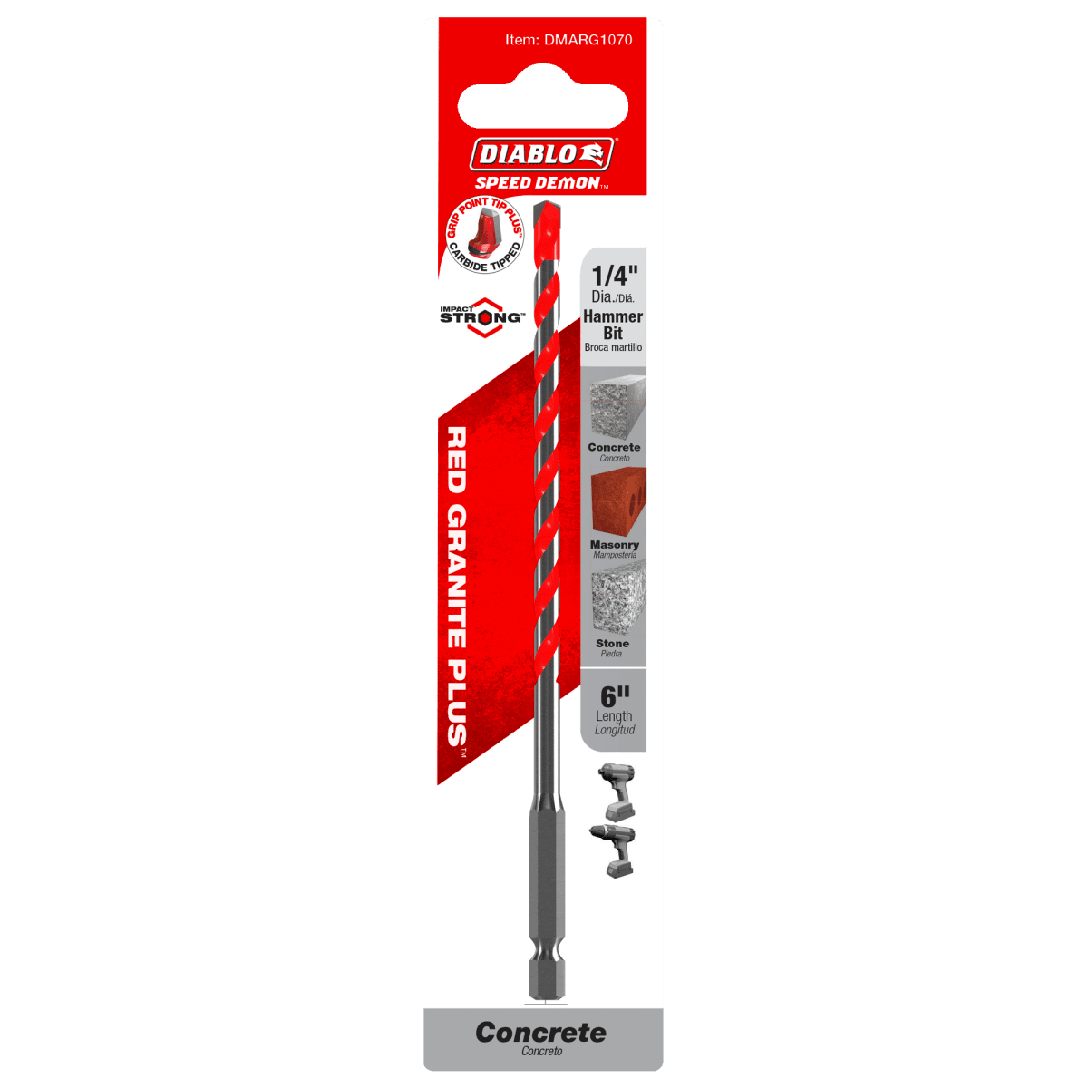 1/4" x 4" x 6" SPEEDemon™ Red Granite PLUS™ Carbide - Tipped Hammer Drill Bit - AAA Industrial Supply