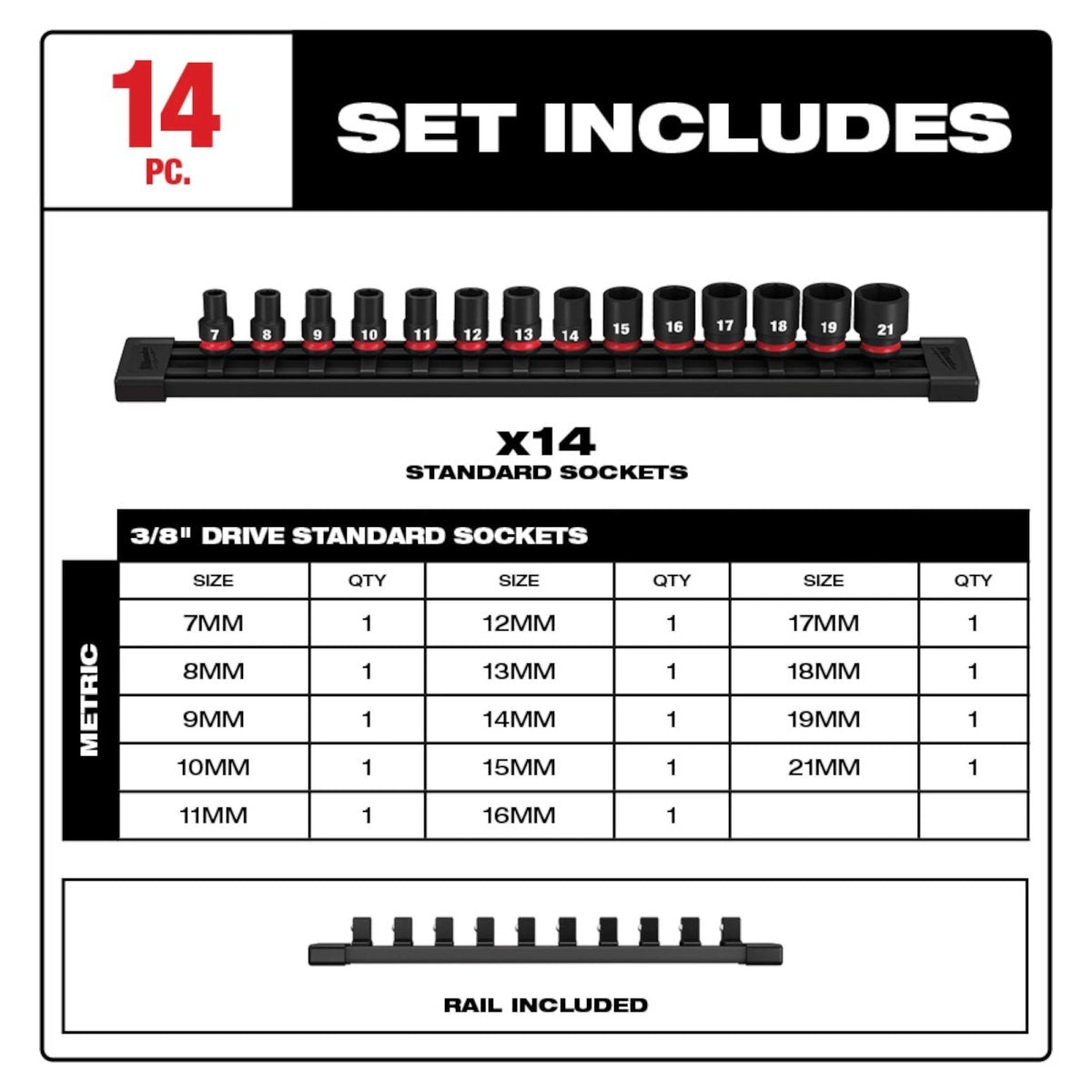 14PC SHOCKWAVE™ Impact Duty 3/8" Drive Metric Standard 6 Point Socket Set - AAA Industrial Supply