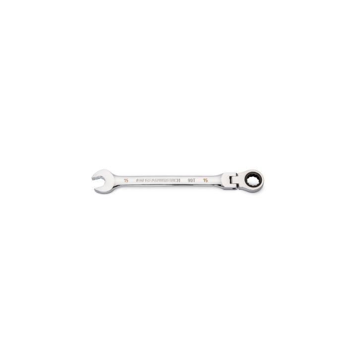 15mm 90 - Tooth 12 Point Flex Head Ratcheting Combination Wrench - AAA Industrial Supply