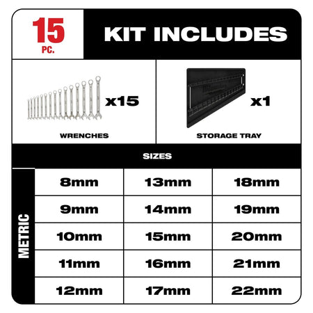 15pc Combination Wrench Set - Metric - AAA Industrial Supply