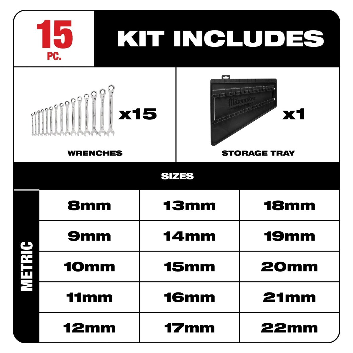 15pc Ratcheting Combination Wrench Set - Metric - AAA Industrial Supply