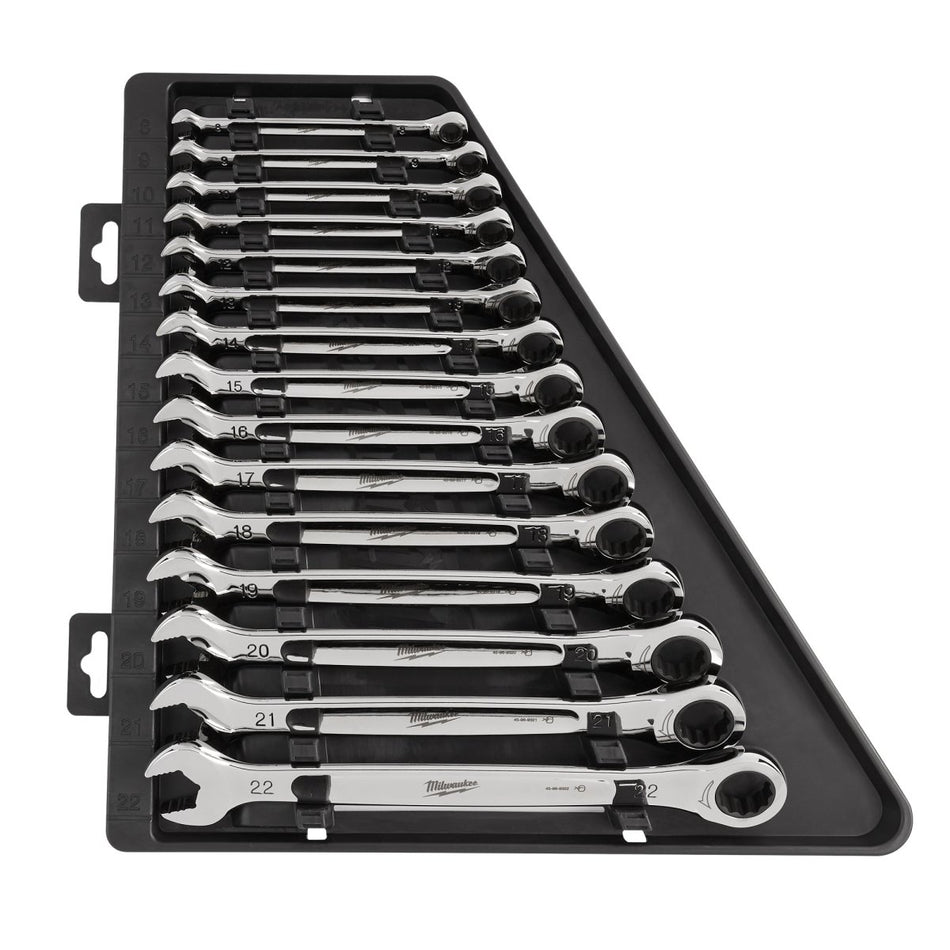 15pc Ratcheting Combination Wrench Set - Metric - AAA Industrial Supply